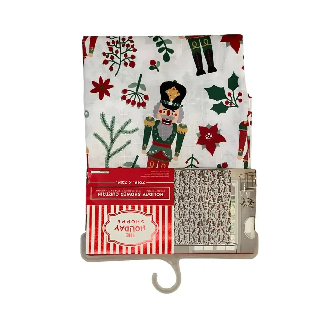 Christmas NUTCRACKER Fabric Shower Curtain Holiday 70x72 Festive Holiday NEW